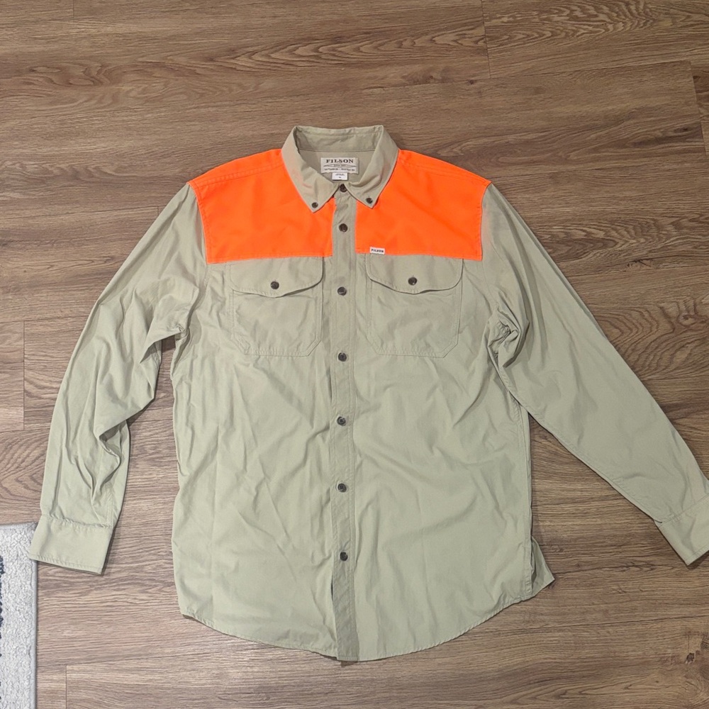 Orange and Tan Button-Up Shirt